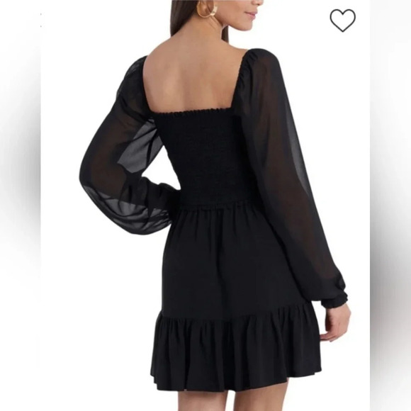 1. State Women's Black Smocked Long-Sleeve Bodice Ruffle Mini Dress Size M - Picture 4 of 13